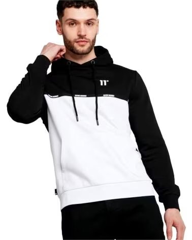 11 DEGREES FELPA CON CAPPUCCIO 11 DEGREES CUT SEW TAPED BIANCO E NERO BLANCO