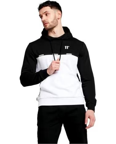 11 DEGREES FELPA CON CAPPUCCIO 11 DEGREES CUT SEW TAPED BIANCO E NERO BLANCO