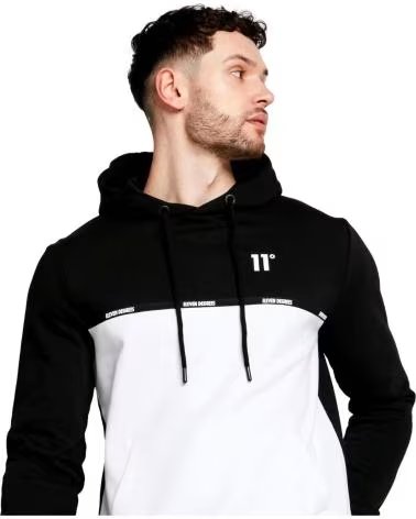 11 DEGREES FELPA CON CAPPUCCIO 11 DEGREES CUT SEW TAPED BIANCO E NERO BLANCO