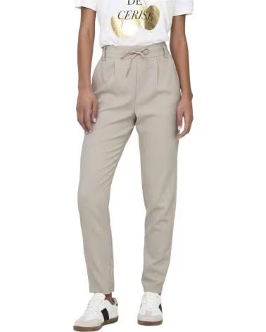 ONLY PANTALÓN LARGO BEIGE DE TALLE ALTO CON CORDÓN PARA MUJER BEIGE