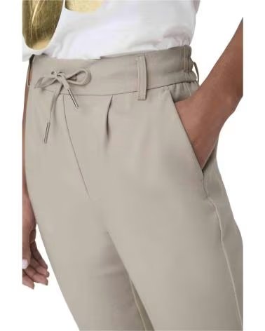 ONLY PANTALÓN LARGO BEIGE DE TALLE ALTO CON CORDÓN PARA MUJER BEIGE