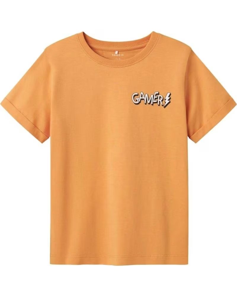 NAME IT NAME IT UNISEX-T-SHIRT MIT KURZEN ÄRMELN UND KOPFHÖRERAUFDRUCK NARANJA