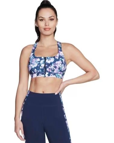 SKECHERS REGGISENO SPORTIVO SKECHERS DA DONNA CON ZIP FRONTALE E STAMPA FLOREALE MULTICOLOR