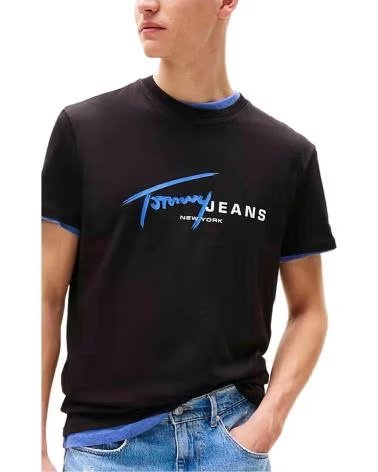 TOMMY HILFIGER CAMISETA TOMMY JEANS NEGRA CON LOGO AZUL ELÉCTRICO NEGRO