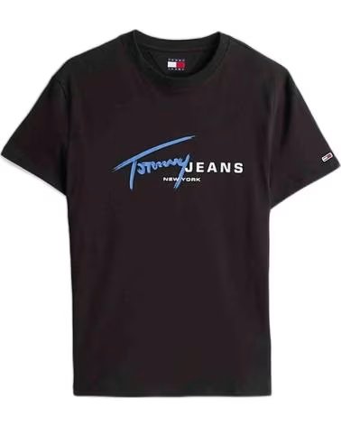 TOMMY HILFIGER CAMISETA TOMMY JEANS NEGRA CON LOGO AZUL ELÉCTRICO NEGRO