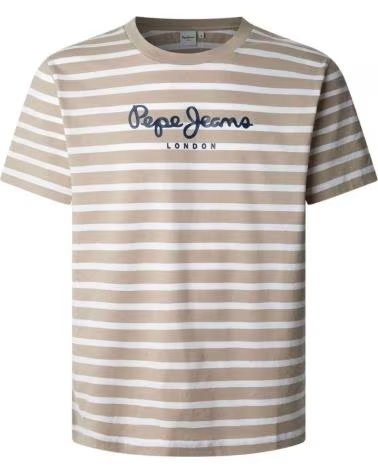 PEPE JEANS T-SHIRT A MANICHE CORTE A RIGHE PEPE JEANS DA UOMO BEIGE