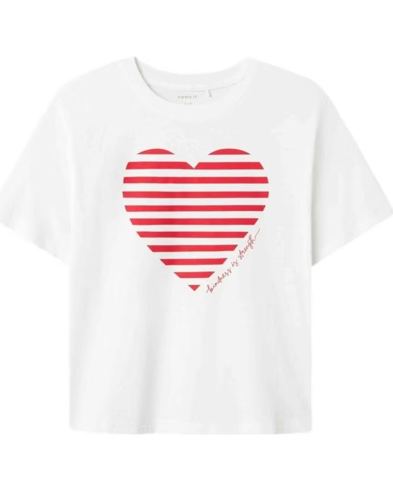 NAME IT KURZARM-T-SHIRT FÜR MÄDCHEN MIT HERZ BLANCO