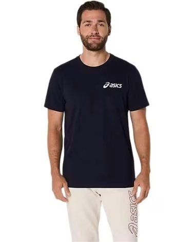 ASICS MAGLIETTA A MANICHE CORTE ASICS DA UOMO, BLU NAVY NEGRO