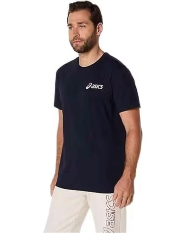ASICS MAGLIETTA A MANICHE CORTE ASICS DA UOMO, BLU NAVY NEGRO