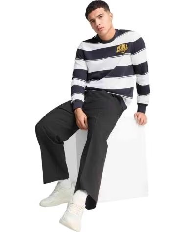PUMA SUDADERA PUMA CLASS STRIPED AOP CREW PARA HOMBRE, AZUL MARINO Y BLANCO BLANCO