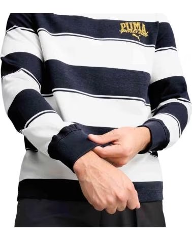 PUMA SUDADERA PUMA CLASS STRIPED AOP CREW PARA HOMBRE, AZUL MARINO Y BLANCO BLANCO