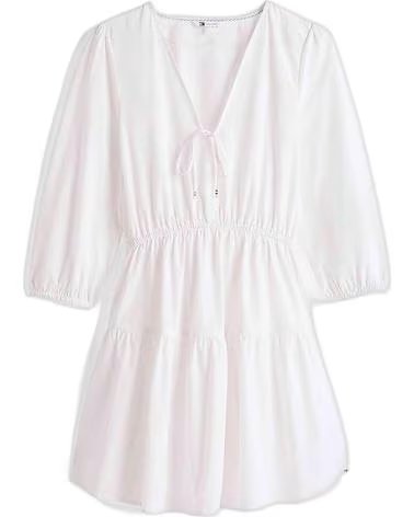 TOMMY JEANS VESTIDO BLANCO DE POPELINA DE ALGODÓN CON CINTURA ELÁSTICA PARA MUJER BLANCO
