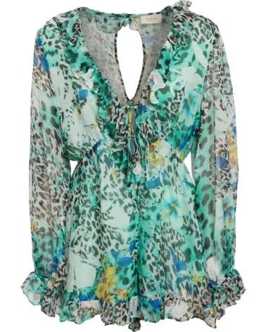 GUESS GUESS SHORT ROMPER FLORAL PRINT LONG SLEEVE V-NECK MULTICOLOR