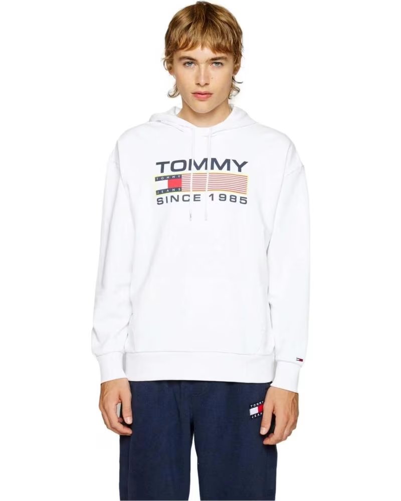 TOMMY JEANS FELPA CON CAPPUCCIO TOMMY JEANS DA UOMO BLANCO