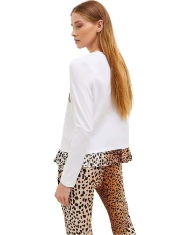 LIU JO WEISSES LANGARMSHIRT MIT LEOPARDENHERZ FÜR DAMEN LIU JO BLANCO