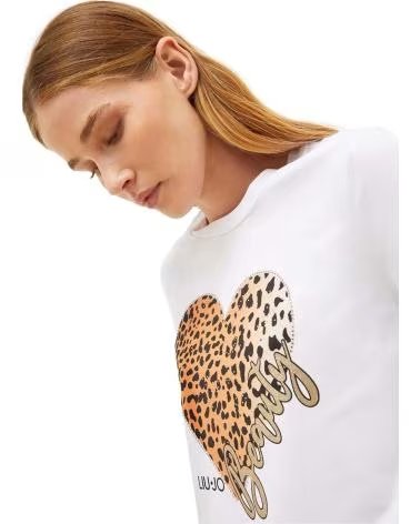 LIU JO WEISSES LANGARMSHIRT MIT LEOPARDENHERZ FÜR DAMEN LIU JO BLANCO