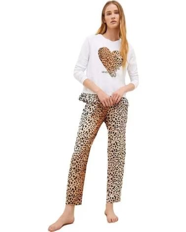 LIU JO WEISSES LANGARMSHIRT MIT LEOPARDENHERZ FÜR DAMEN LIU JO BLANCO