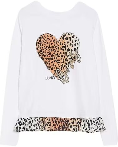 LIU JO WEISSES LANGARMSHIRT MIT LEOPARDENHERZ FÜR DAMEN LIU JO BLANCO