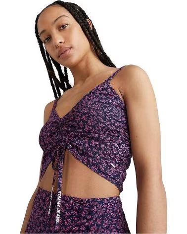 TOMMY JEANS TOP DE ALÇAS FRANZIDO COM ESTAMPA FLORAL TOMMY JEANS MORADO