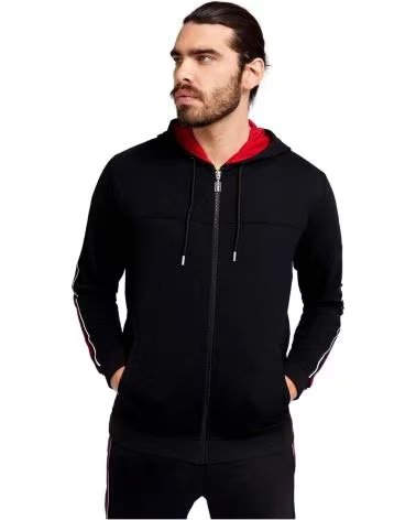 GUESS FELPA CON CAPPUCCIO GUESS DA UOMO CON ZIP INTERA E LOGO A CONTRASTO NEGRO