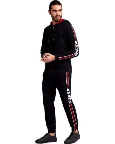 GUESS MOLETOM GUESS MASCULINO COM ZÍPER COMPLETO E LOGO CONTRASTANTE NEGRO