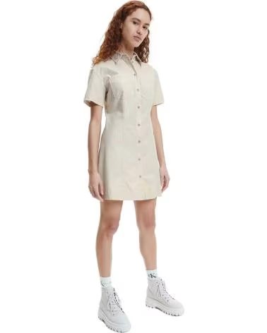 CALVIN KLEIN VESTIDO JEANS CALVIN KLEIN DE MANGA CORTA PARA MUJER BEIGE