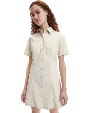 CALVIN KLEIN VESTIDO JEANS CALVIN KLEIN DE MANGA CORTA PARA MUJER BEIGE