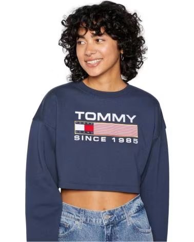 TOMMY JEANS MOLETOM CROPPED TOMMY JEANS COM LOGO FEMININO AZUL