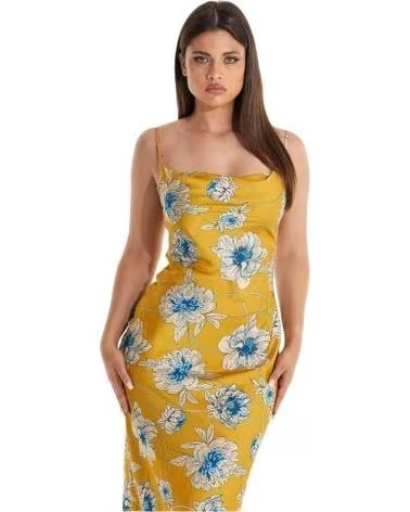 GUESS VESTIDO AMARELO ESTAMPADO FLORAL DE ALCINHA FEMININO GUESS AMARILLO