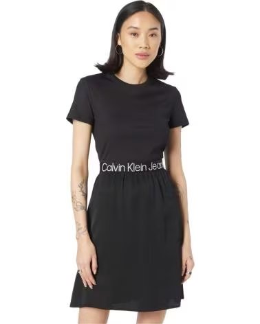 CALVIN KLEIN VESTIDO DE JEANS CALVIN KLEIN CON CINTURÓN LOGO PARA MUJER NEGRO
