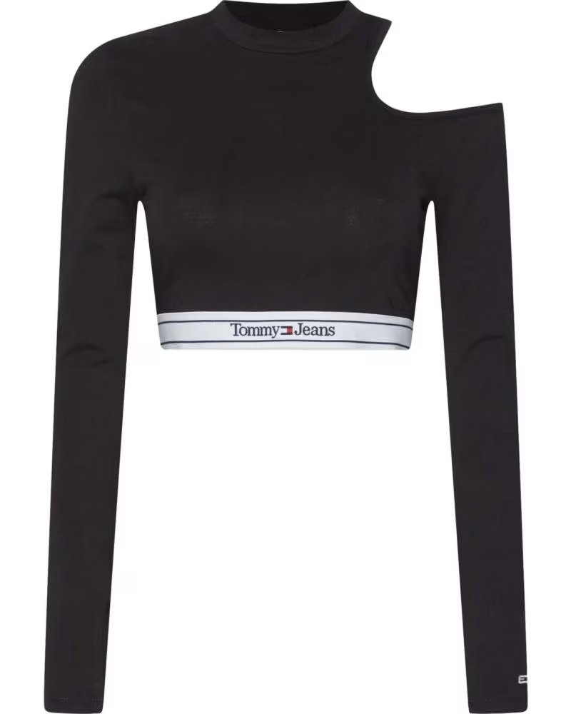 TOMMY JEANS TOMMY JEANS TOP CROPPED MANGA LONGA COM LOGO FEMININO NEGRO