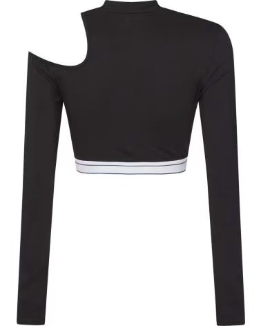 TOMMY JEANS TOMMY JEANS TOP CROPPED MANGA LONGA COM LOGO FEMININO NEGRO