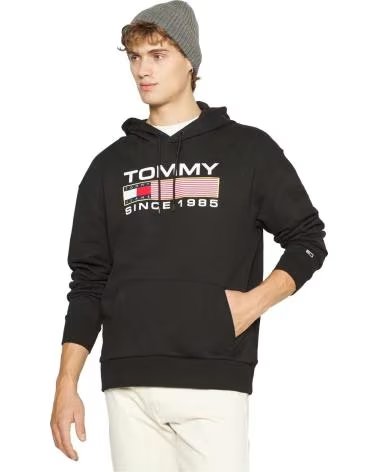 TOMMY JEANS FELPA CON CAPPUCCIO TOMMY JEANS DA UOMO NEGRO
