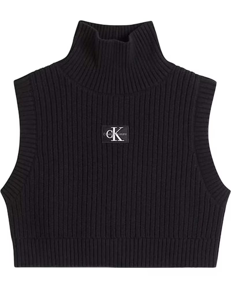 CALVIN KLEIN TOP CALVIN KLEIN JEANS FEMININO DE MALHA CANELADA SEM MANGAS NEGRO