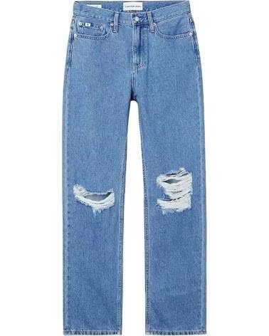 CALVIN KLEIN CALVIN KLEIN DAMEN HIGH WAIST STRAIGHT LEG JEANS MIT RISSEN AZUL