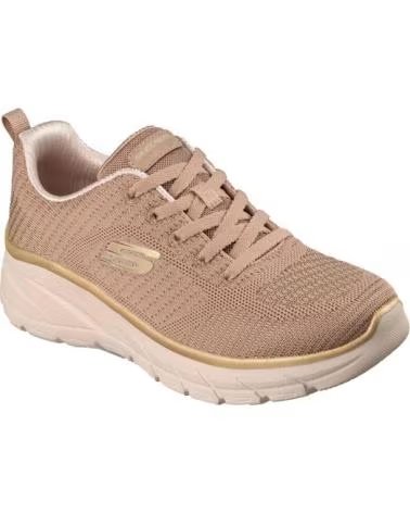 TÊNIS FEMININO SKECHERS FASHION FIT 150384-TPGD EM TAUPE COM DETALHES DOURADOS MARRóN
