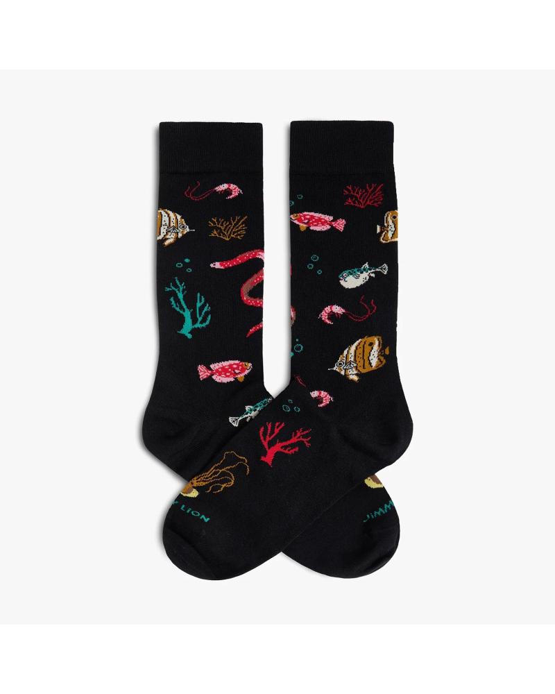 JIMMY LION CALCETINES UNISEX DE ALGODÓN CON ESTAMPADO DE PECES - NEGRO NEGRO