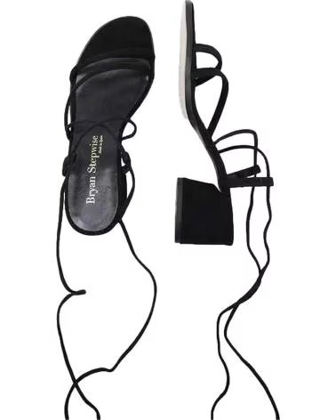 SANDALIAS DE TACÓN CON TIRAS PARA MUJER BRYAN NEGRO NEGRO
