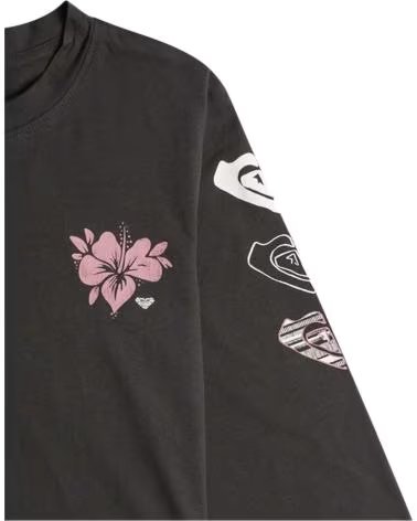ROXY MAGLIETTA A MANICHE LUNGHE ROXY DA BAMBINA NERA CON STAMPA FLOREALE NEGRO