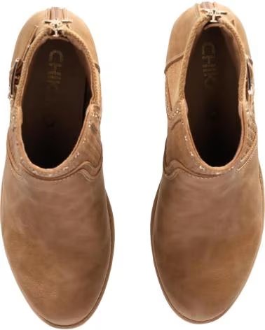 CHIKA10 TONIA STIEFELETTEN MIT SEITLICHER SCHNALLE UND BLOCKABSATZ CUERO-TAN