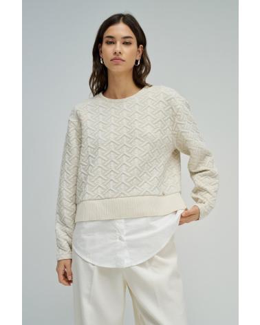 SALSA SUDADERA DE PUNTO CON DETALLE DE CAMISA 21011153 BLANCO