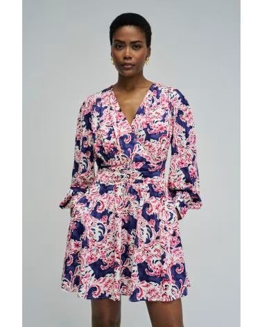 SALSA VESTIDO CORTO ESTAMPADO CON MANGAS ABULLONADAS VARIOS COLORES