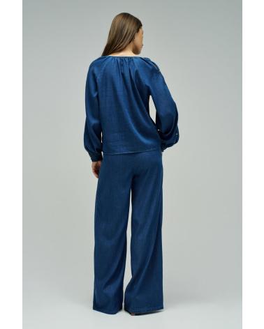 SALSA BLUSA MANGA LARGA CON CUELLO ANUDADO AZUL