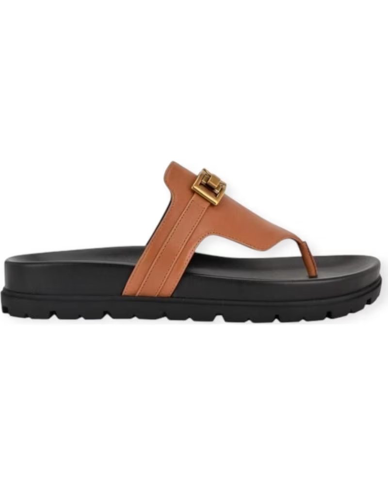 GUESS SANDALES TONGS AVEC BOUCLE MÉTALLIQUE FARRON MARRON