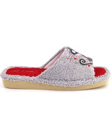 BEREVERE ZAPATILLAS DE CASA BEREVERE 6011 CON ESTAMPADO DE GATO GRIS Y ROJO