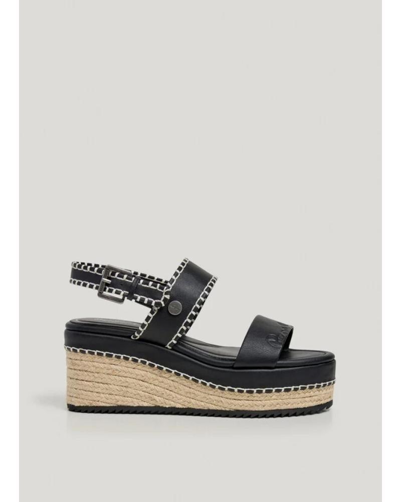 PEPE JEANS SANDALIAS CON PLATAFORMA Y CUÑA DE ESPARTO PLS900005 NEGRO