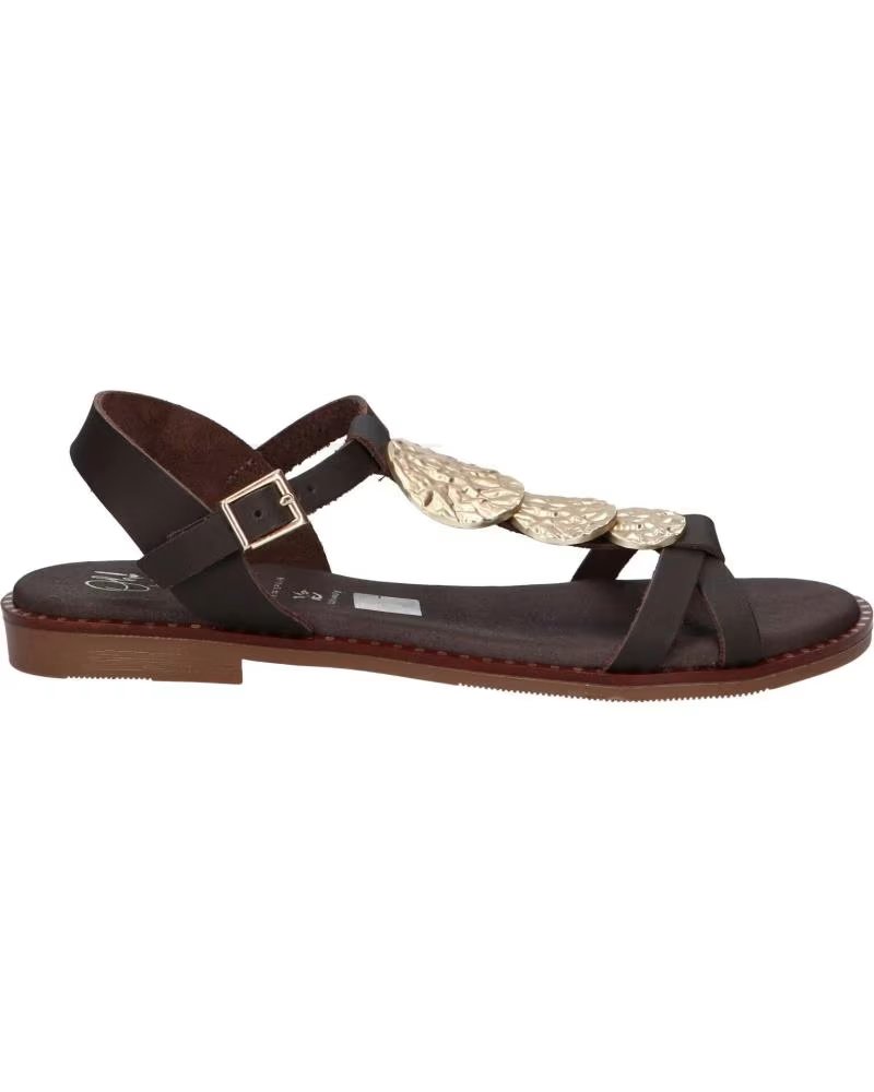 OH MY SANDALS FLAT SANDAL WITH DECORATIVE DETAIL AND BUCKLE CLOSURE MARRON