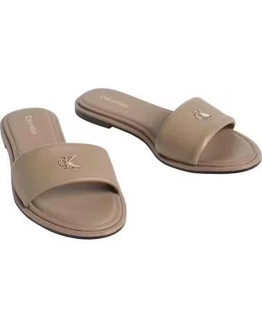 CALVIN KLEIN SANDÁLIAS RASTEIRAS ROUND LOGO EM COURO TAUPE