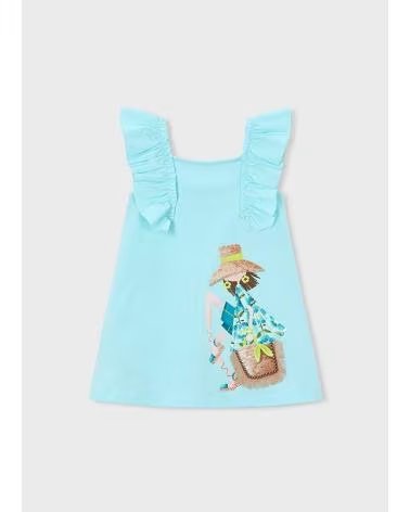 MAYORAL MÄDCHEN STRICK KLEID MIT RÜSCHEN 3943 016 HELLBLAU CELESTE