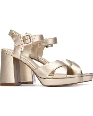 REFRESH BLOCK HEEL SANDALS WITH PLATFORM AND BUCKLE CLOSURE ORO